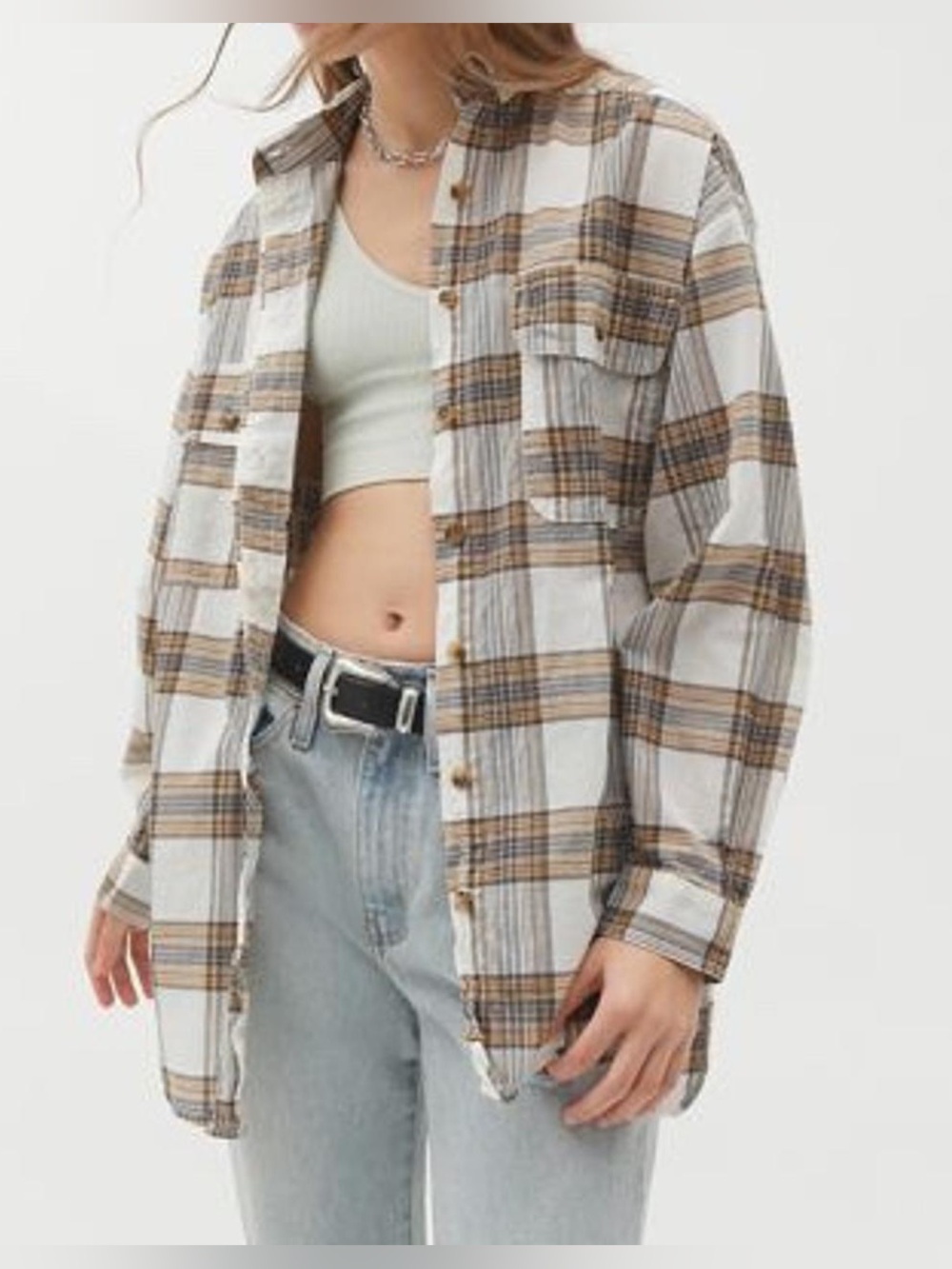 BDG Women's Nellie Oversized Button-Down Shirt - Plaid - Sz Small